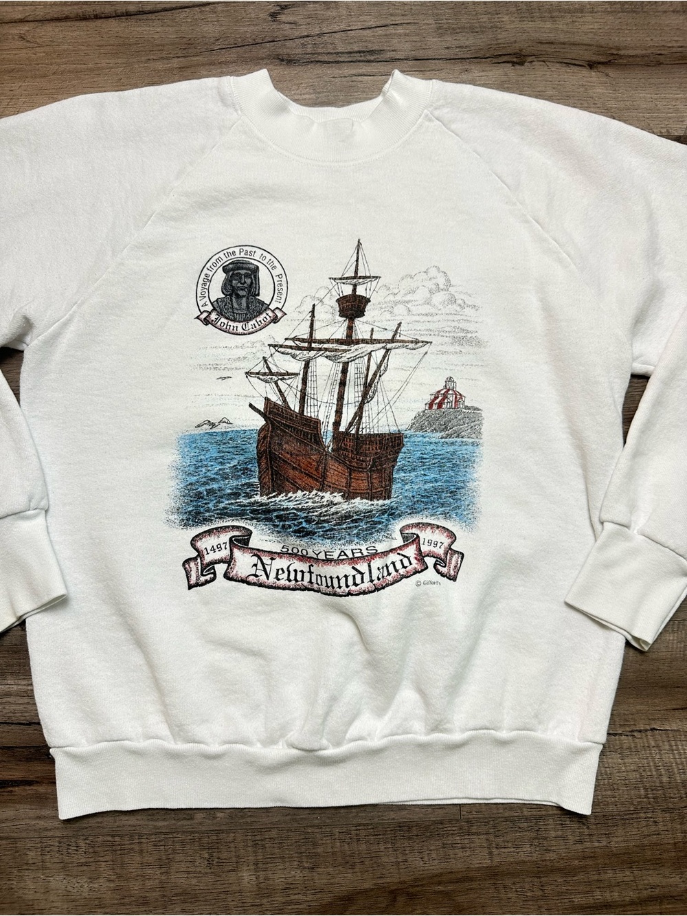 Vintage 90s Newfoundland John Cabot Crewneck Sweatshirt Retro Canada Graphic M